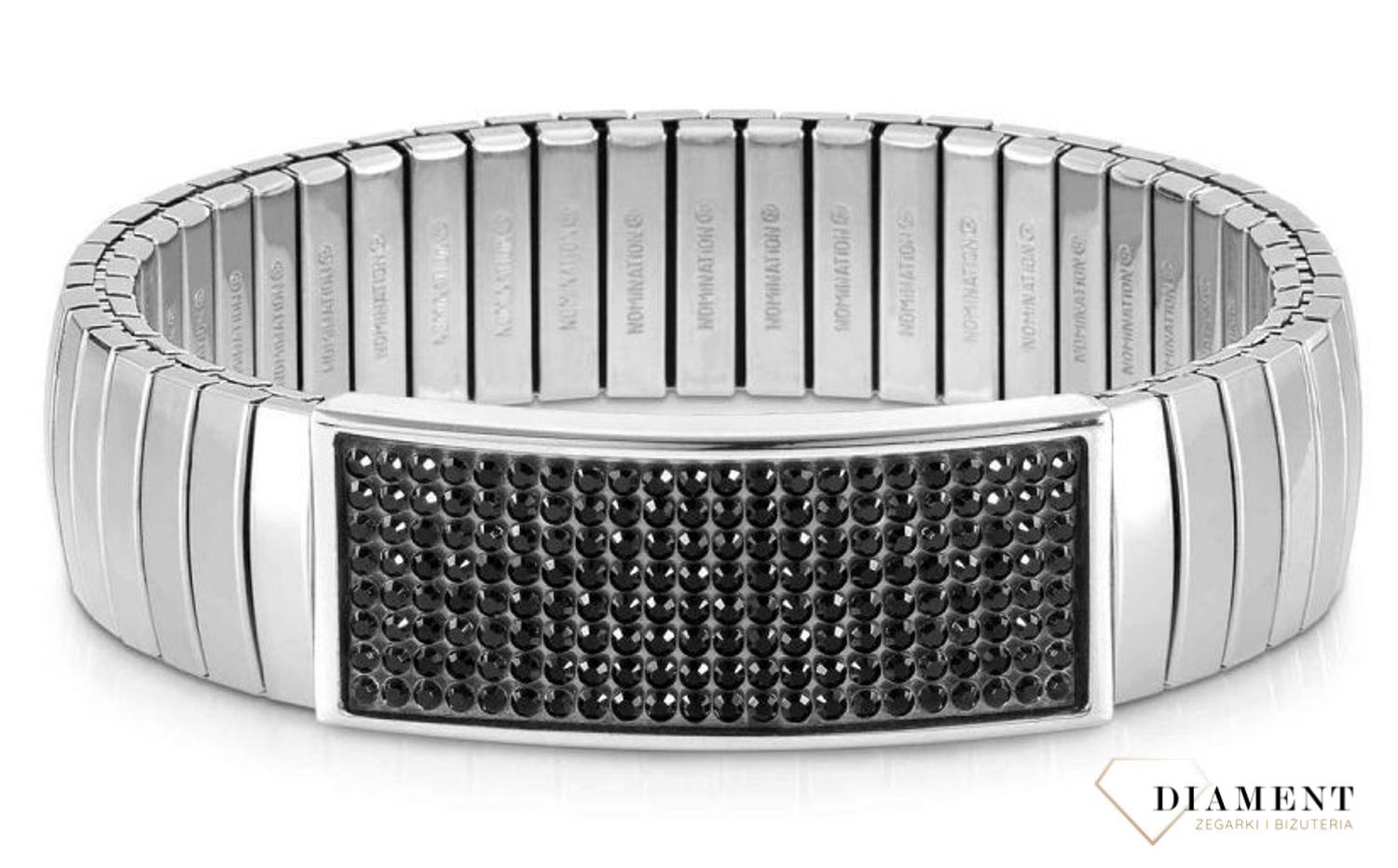 Bransoletka Nomination Italy z kolekcji Extension Glitter. Elastyczna, wykonana ze stali szlachetnej, zdobiona mieniącymi się, błyszczącymi kryształkami w kolorze czarnym..jpg